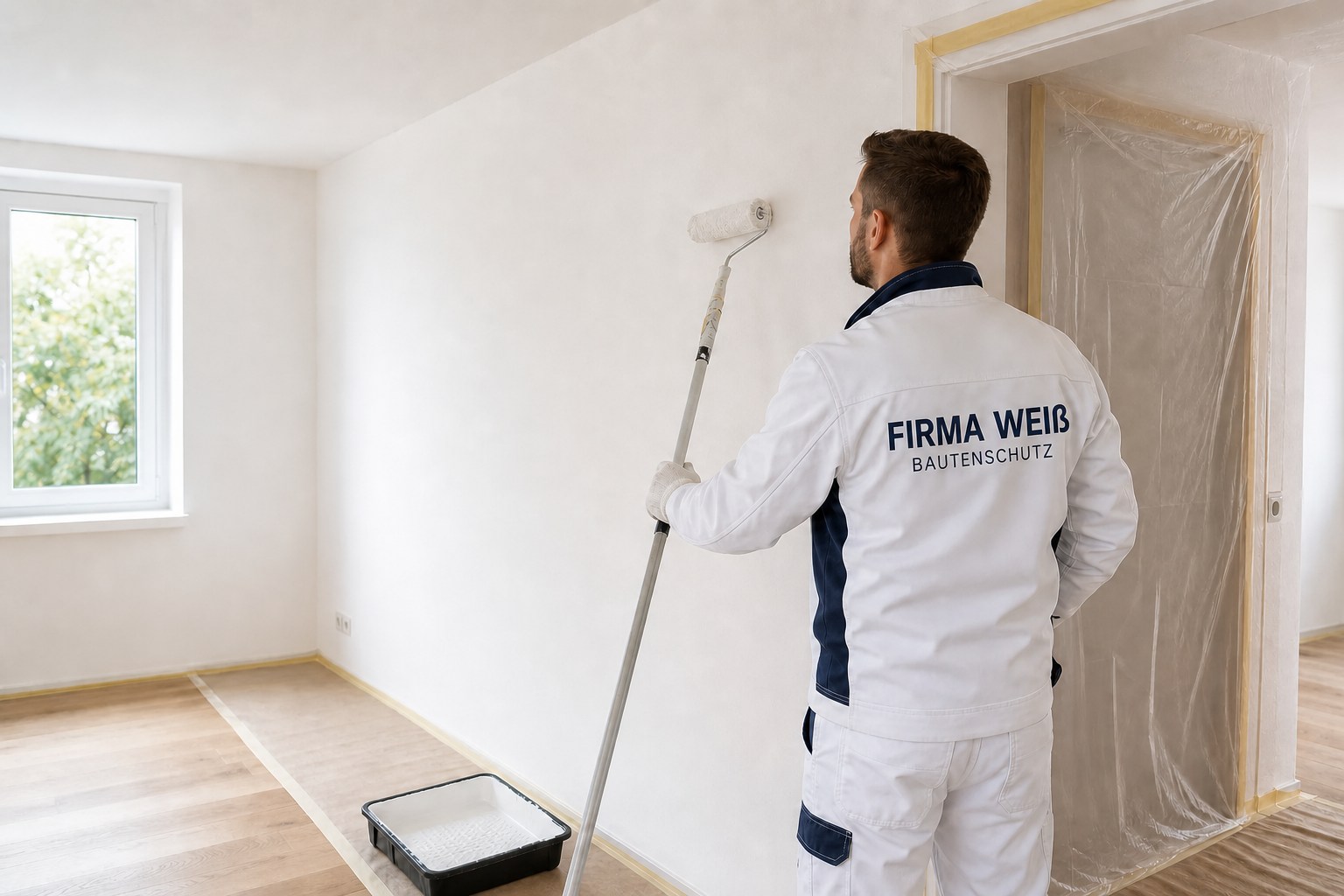 Handwerker bei Malerarbeiten im Innenraum